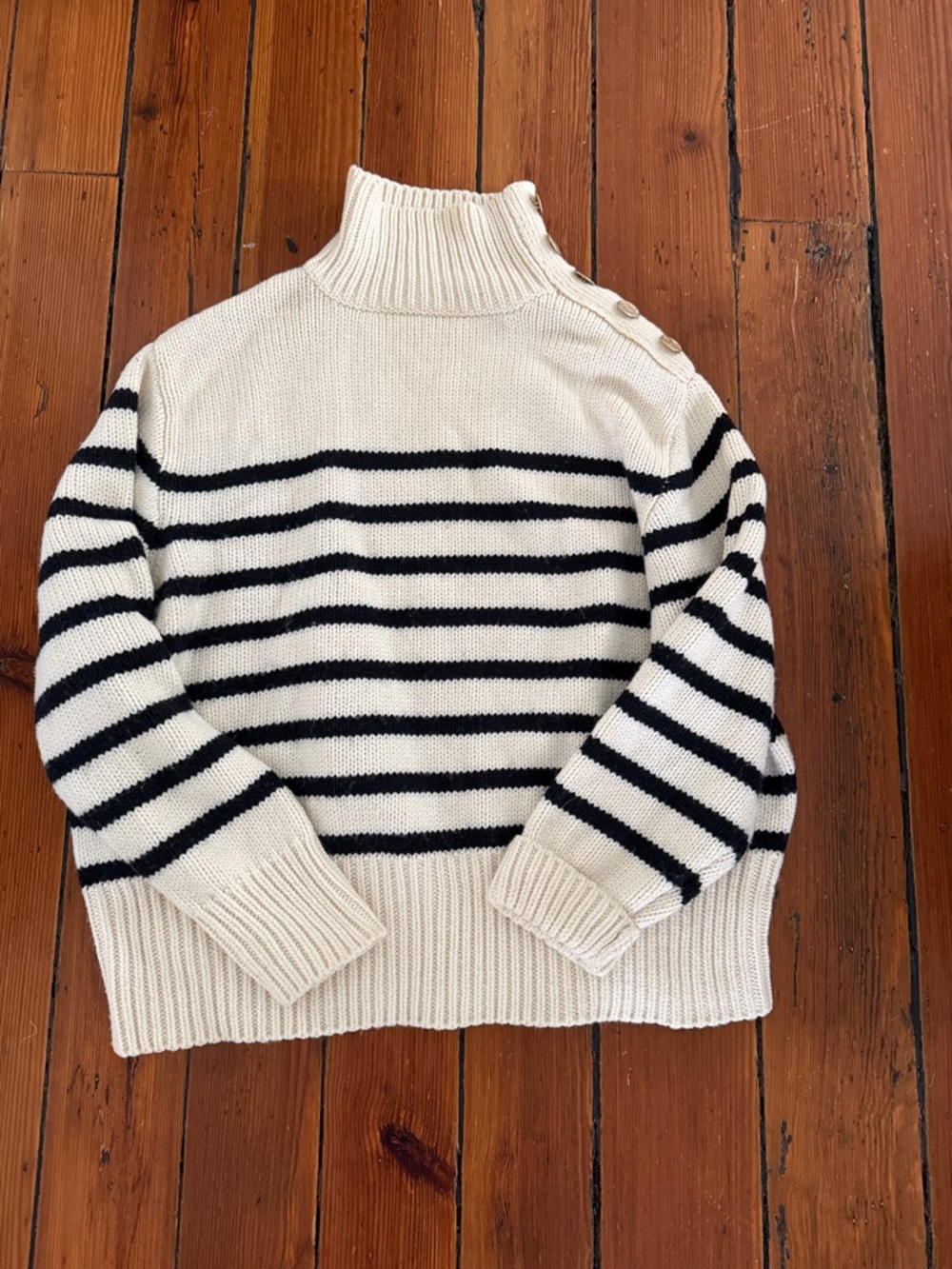 Zara Cream & navy natutical Striped Turtleneck mock neck Sweater small